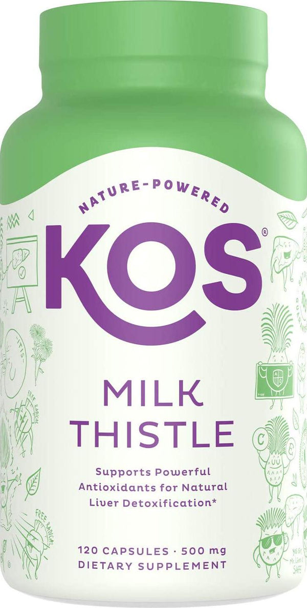 KOS Milk Thistle Capsules - 500mg Potent Milk Thistle Seed Extract - Powerful Detox Enhancer, Promotes Healthy Digestion, Natural Liver Health Support - 120 Plant-Based Capsules