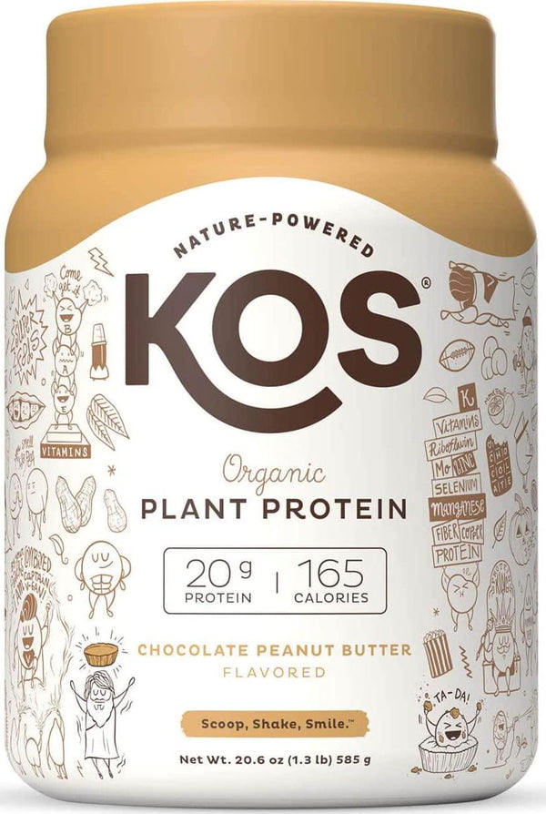 KOS Organic Plant Based Protein Powder, Chocolate Peanut Butter - Delicious Vegan Protein Powder - Keto Friendly, Gluten Free, Dairy Free and Soy Free - 1.3 Pounds, 15 Servings