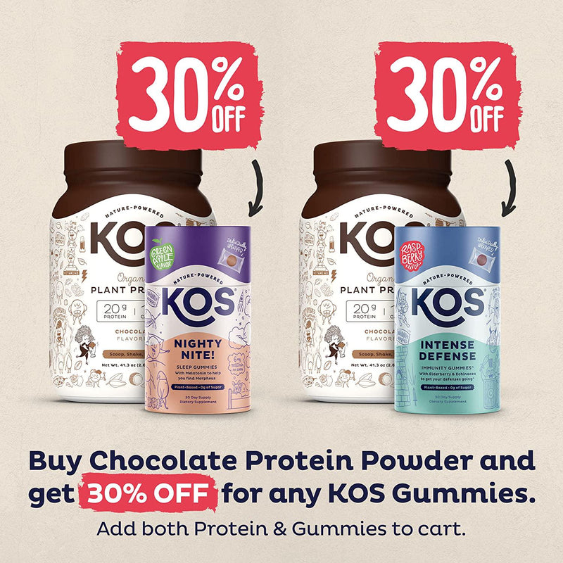 KOS Vegan Protein Powder, Chocolate - Low Carb Pea Protein Blend - Plant Based Protein Powder - USDA Organic, Keto, Gluten, Soy and Dairy Free - Meal Replacement for Women and Men - 30 Servings