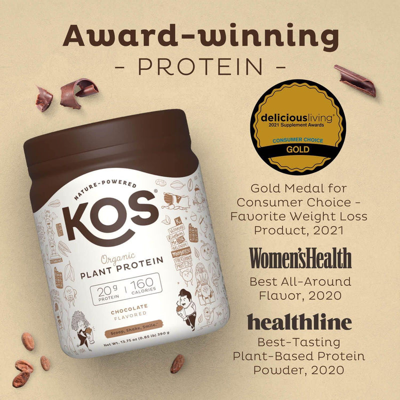 KOS Vegan Protein Powder, Chocolate - Low Carb Pea Protein Blend - Plant Based Protein Powder - USDA Organic, Keto, Gluten, Soy and Dairy Free - Meal Replacement for Women and Men