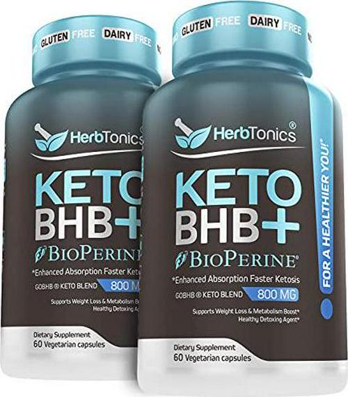 Keto BHB Diet Pills with BioPerine (2 Pack) for Enhanced Absorption Faster Ketosis Vegan Capsules Supplement for Women and Men