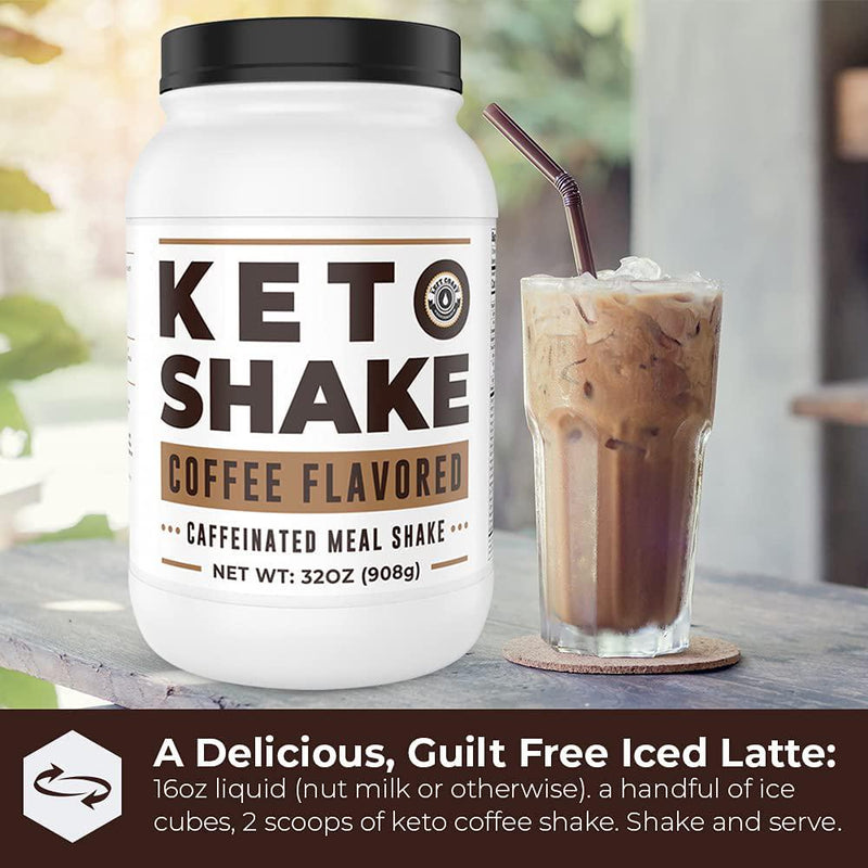 Keto Breakfast Shake Meal Replacement, 2lb Coffee Protein Powder, Iced Coffee with Collagen Protein, High Fat, Low Carb, Sugar Free