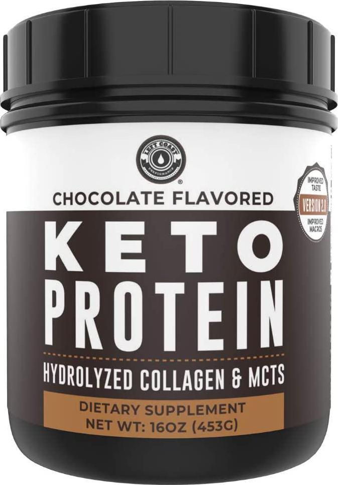 Keto Collagen Protein Powder Chocolate, 10g Grass-Fed Collagen, 5g MCT Powder, 1lb, 25 Servings, No Carb Protein Powder, Low Carb Meal Replacement Shakes, Ketogenic Shake Mix by Left Coast Performance