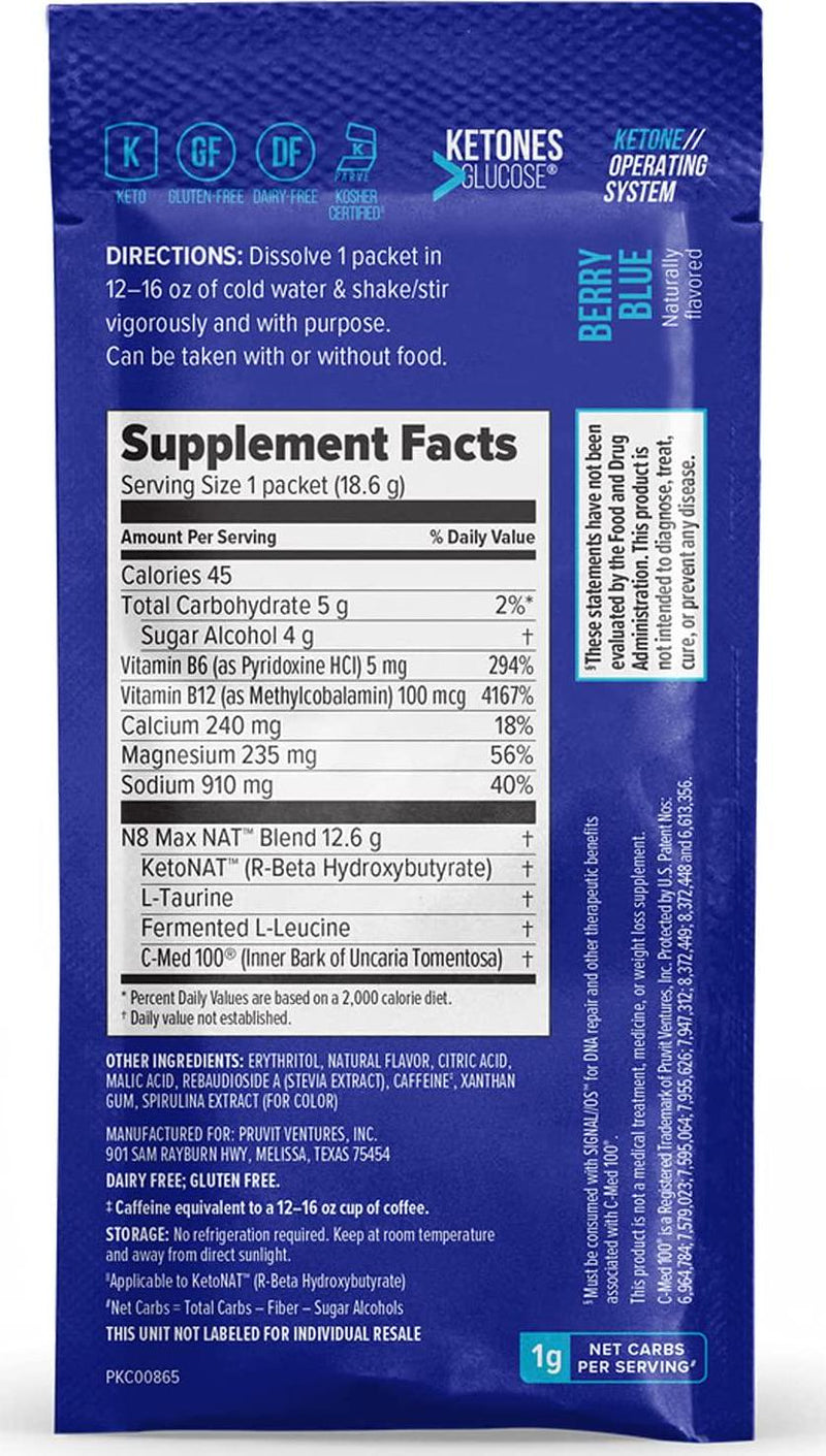 Keto//OS NATÂ Berry Blue Keto Supplements Charged - Exogenous Ketones - BHB Salts Ketogenic Supplement for Workout Energy Boost for Men and Women (20 Count)