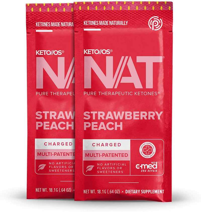 Keto//OS NATÂ Strawberry Peach Keto Supplements Charged - Exogenous Ketones - BHB Salts Ketogenic Supplement for Workout Energy Boost for Men and Women (20 Count)