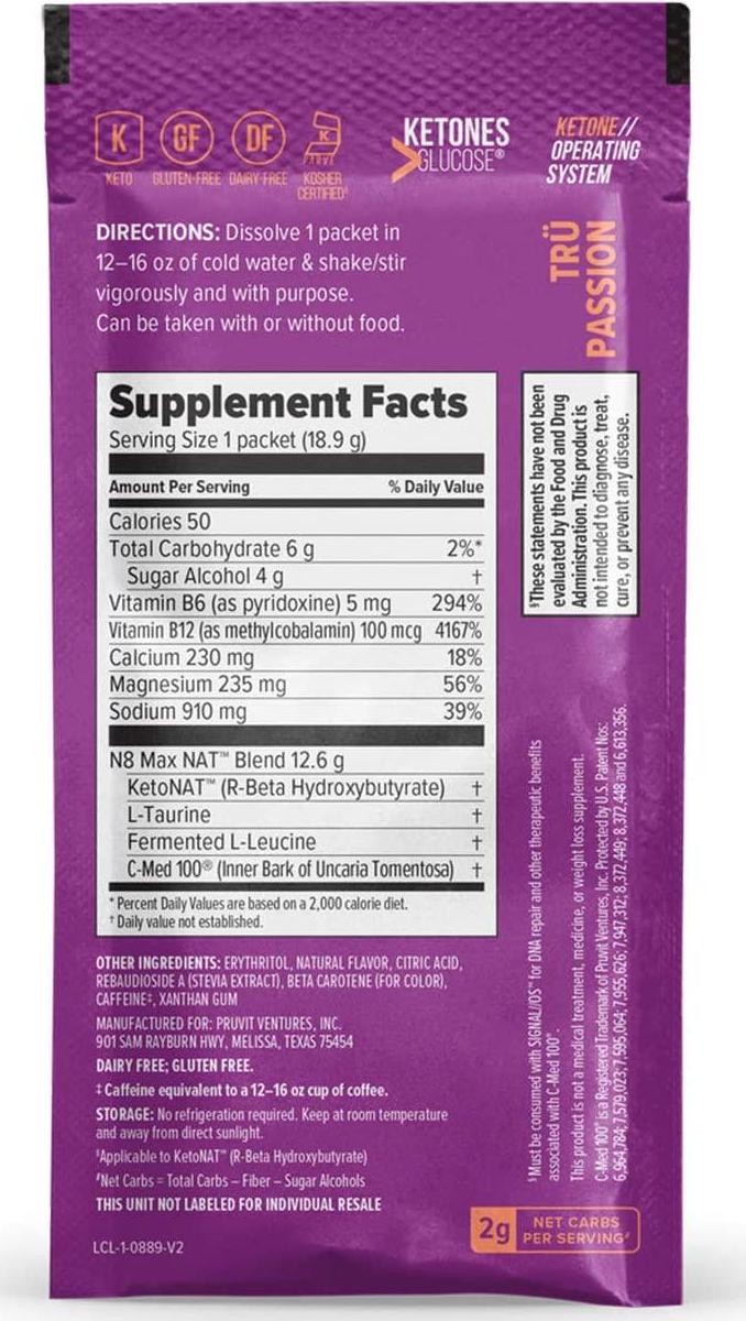 Keto//OS NAT Tru Passion Keto Supplements Charged - Exogenous Ketones - BHB Salts Ketogenic Supplement for Workout Energy Boost for Men and Women (20 Count)