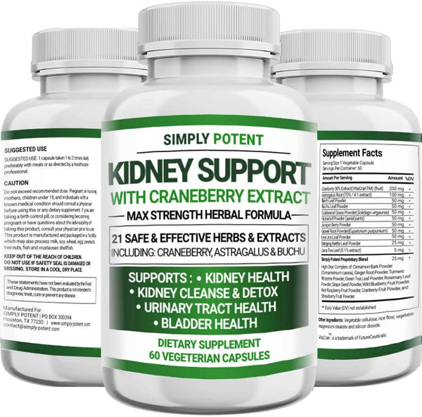 Kidney Support, Cleanse and Detox Supplement, High Potency 705mg Capsules Contain 21 Herbs Including Cranberry, Birch, Buchu, Uva Ursi and Astragalus to Support for Kidney, Bladder and Urinary Tract Health