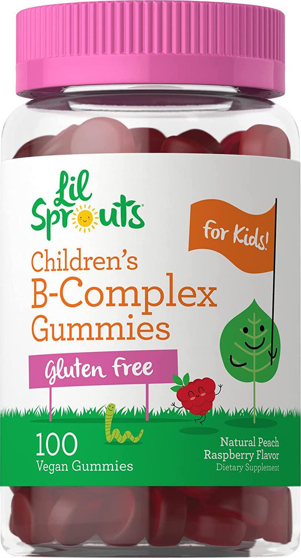 Kids B Complex Gummies | 100 Count | Vegan | Natural Peach Raspberry Flavor | Non-GMO, Gluten Free | by Lil Sprouts