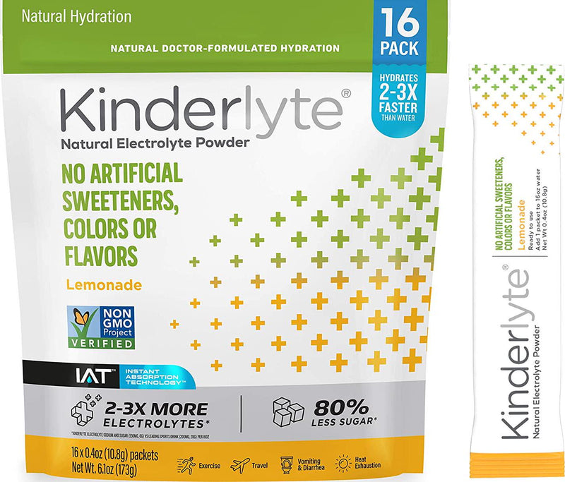 Kinderlyte Electrolyte Powder, Rapid Hydration, Easy Open Packets, Supplement Drink Mix (Lemonade, 16 Count)