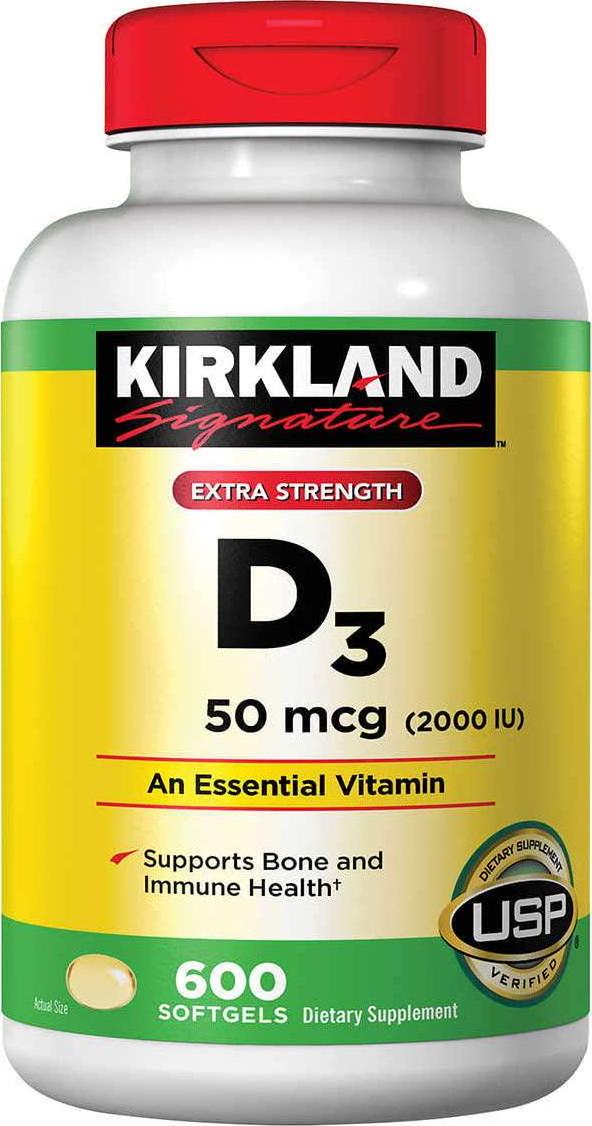 Kirkland Signature 2 Pack Of Kirkland Maximum Strength Vitamin D3 600 Softgels 1200 Total Softgels 2000 Iu
