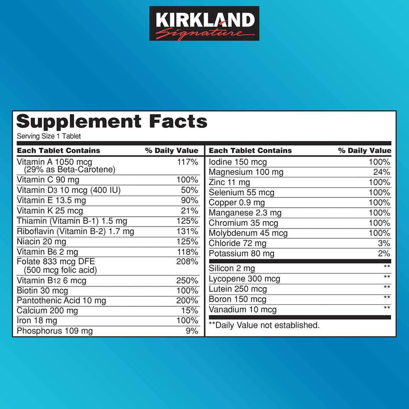 Kirkland Signature Daily Multi Vitamins and Minerals Tablets EIzDnG, 500 Count Bottle (2 Pack)
