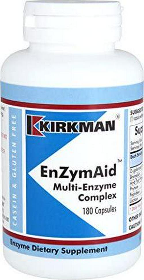 Kirkman EnZymAidTM Multi-Enzyme Complex || 180 Vegetarian Capsules || Free of Common allergens || Gluten Free || Casein Free || aids Digestion of peptides, Casein and Gluten