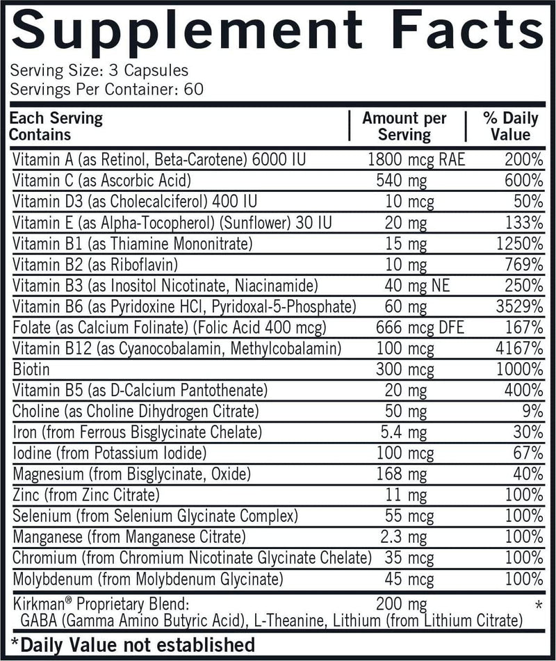 Kirkman Thera Response - Hypoallergenic | 180 Vegetarian Capsules | Gluten and Casein Free | Multivitamin