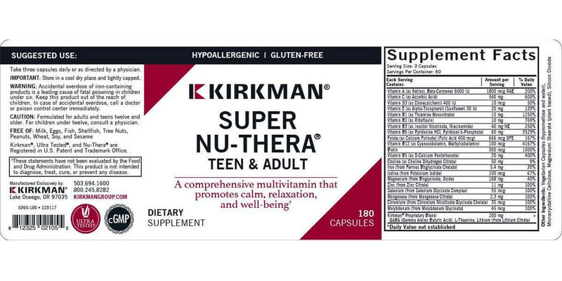 Kirkman Thera Response - Hypoallergenic | 180 Vegetarian Capsules | Gluten and Casein Free | Multivitamin