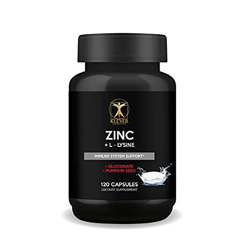 Klever Lifestyle Zinc + L-lysine | The Best Immune Support Supplement for The Whole Family | 120 Capsules