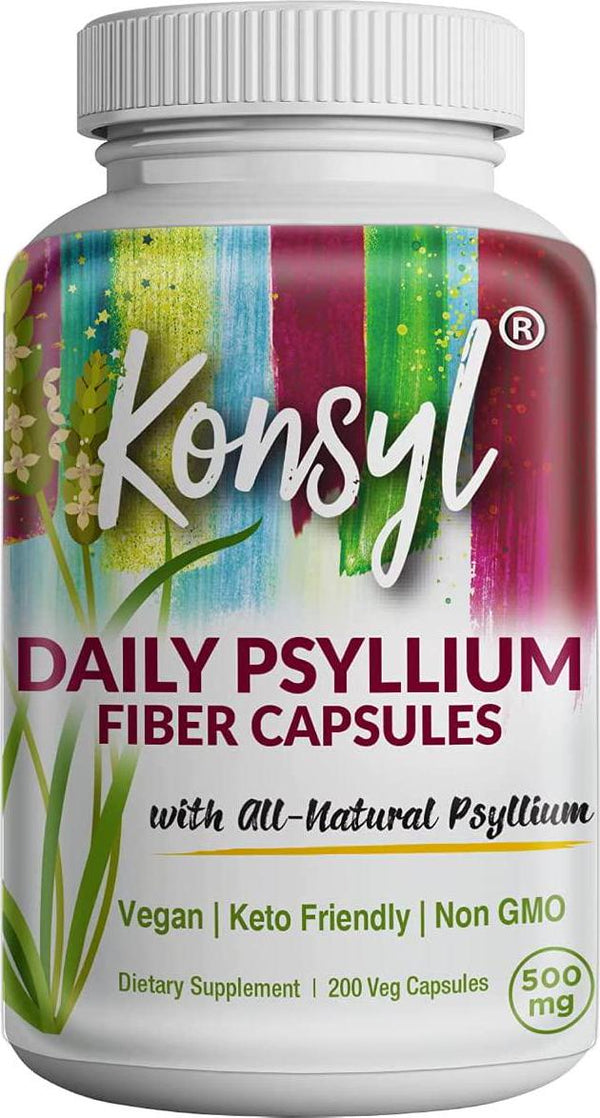 Konsyl Daily Psyllium Fiber Capsules | Vegan, Keto-Friendly - Non-GMO | 200 Count