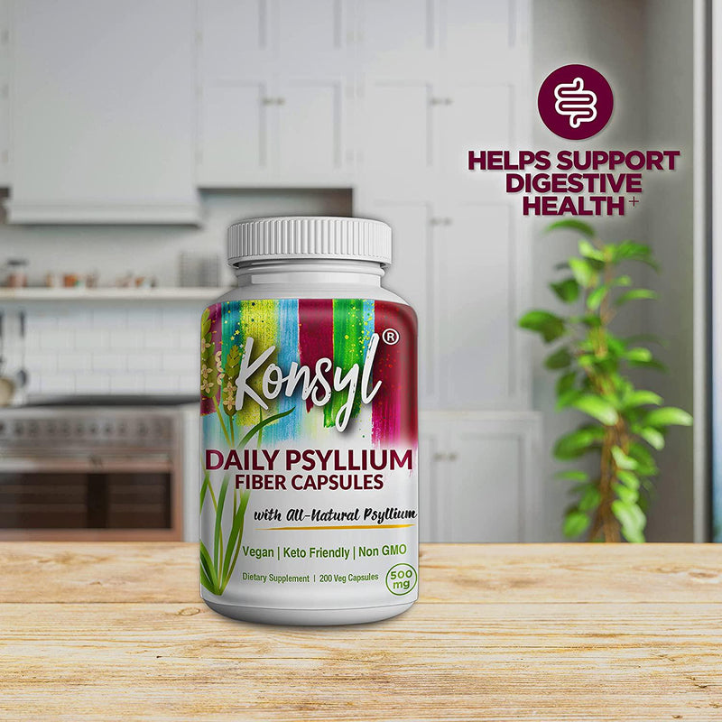 Konsyl Daily Psyllium Fiber Capsules | Vegan, Keto-Friendly - Non-GMO | 200 Count