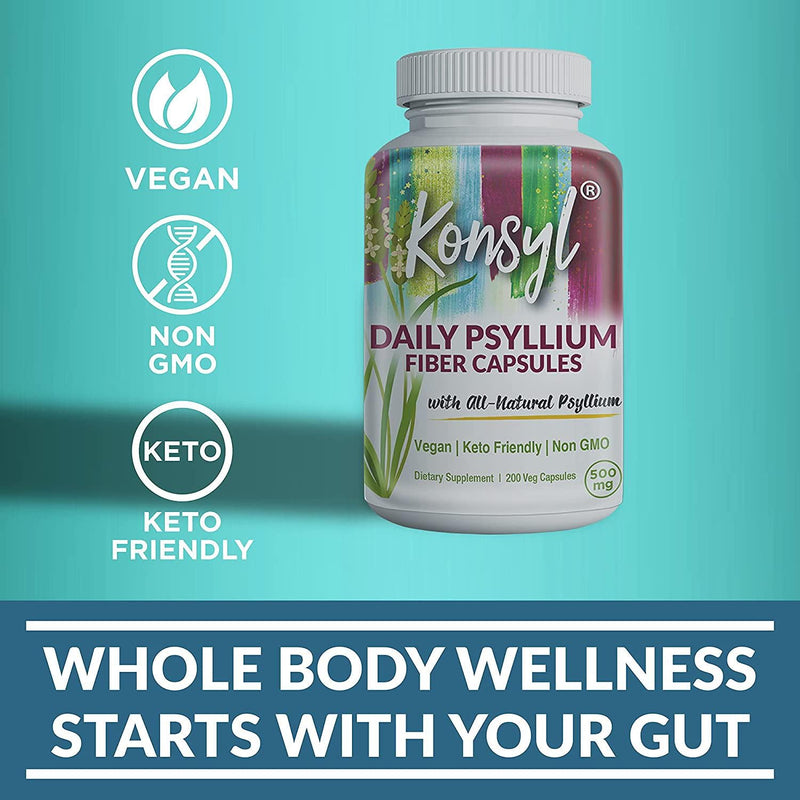 Konsyl Daily Psyllium Fiber Capsules | Vegan, Keto-Friendly - Non-GMO | 200 Count