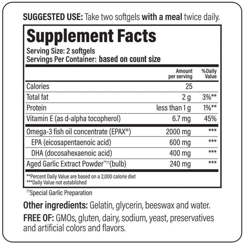 Kyolic Aged Garlic Extract Formula 150, Cholesterol and Circulation Health, Omega-3 180 Soft Gels (Packaging May Vary)