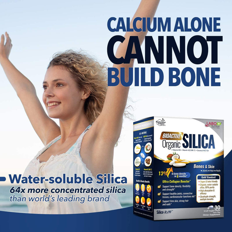 LABO Nutrition Bioactive Organic Silica, 99% Purity Rice-Derived Silica with 42mg Silicon Per Serving, Intensive Collagen Generator, Strengthen Joint and Bone, for Skin, Hair and Nails Support. 30sx3
