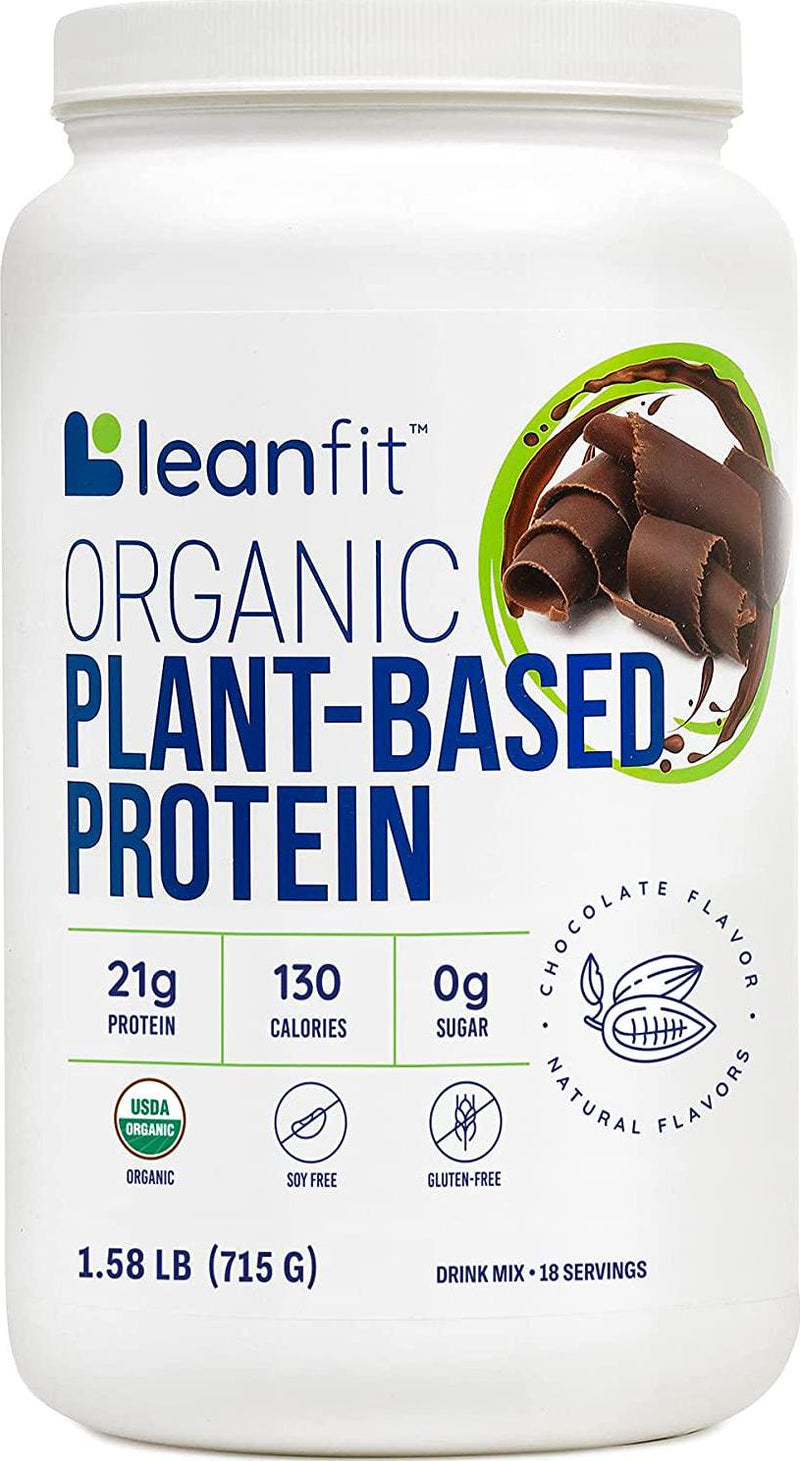 LEANFIT, Organic Plant-Based Protein, Natural Chocolate, 21g Protein, 18 Servings, 1.58 Pound (715g) Tub, Low Calorie, Soy-Free, Gluten-Free, Lactose Free, Sugar-Free, Non-GMO