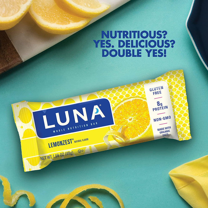 LUNA BAR - Gluten Free Snack Bars - Lemon Zest -8g of protein - Non-GMO - Plant-Based Wholesome Snacking - On the Go Snacks (1.69 Ounce Snack Bars, 6 Count)