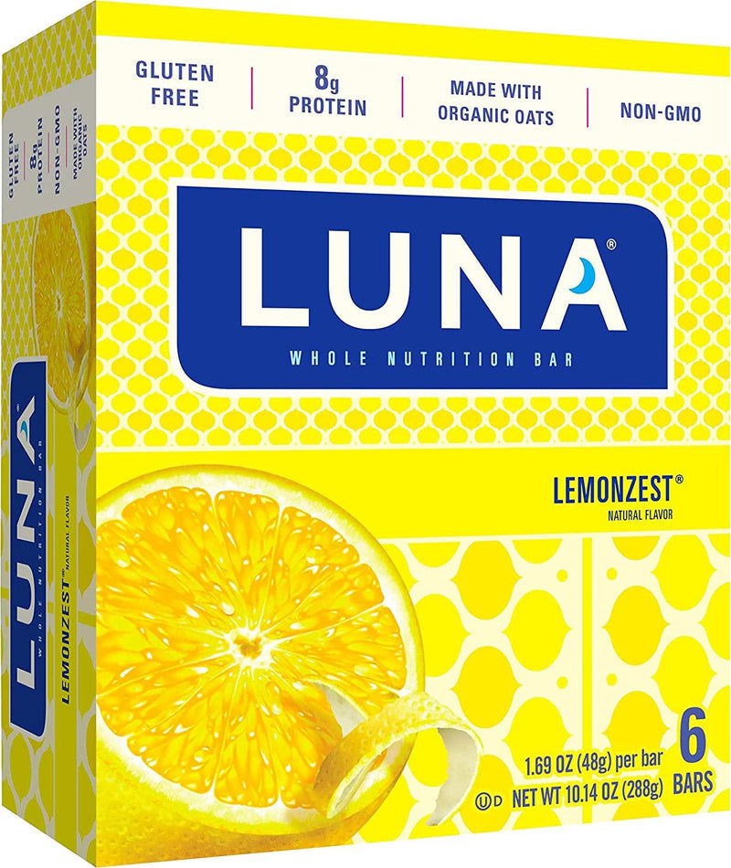 LUNA BAR - Gluten Free Snack Bars - Lemon Zest -8g of protein - Non-GMO - Plant-Based Wholesome Snacking - On the Go Snacks (1.69 Ounce Snack Bars, 6 Count)