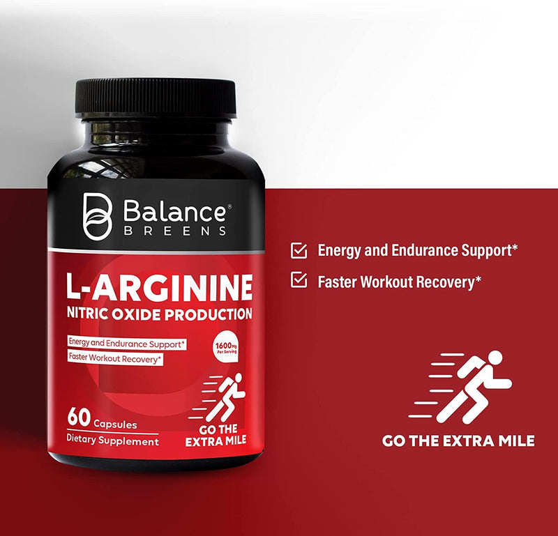 L-Arginine Nitric Oxide Booster 60 Capsules - Powerful Workout Supplement for Muscle Building, Endurance, Vascularity, Energy