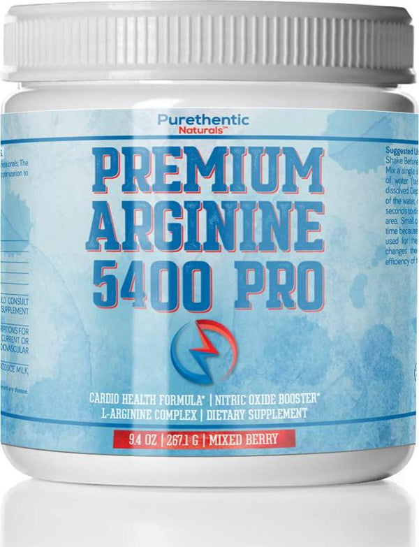 L-Arginine Powder 5400mg - Nitric Oxide Powder - Supports Blood Pressure and Cholesterol - Mixed Berry Flavor - Promotes Natural Energy and Cardiovascular Health - (9.4 oz Each, Pack of 3)