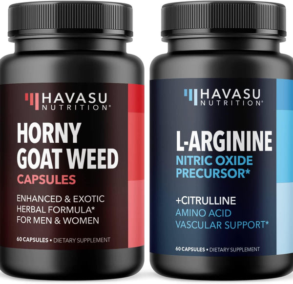 L Arginine and Horny Goat Weed Bundle for Powerful Male Enhancing Supplement for Performance and Endurance Due to Increased Vascular Support