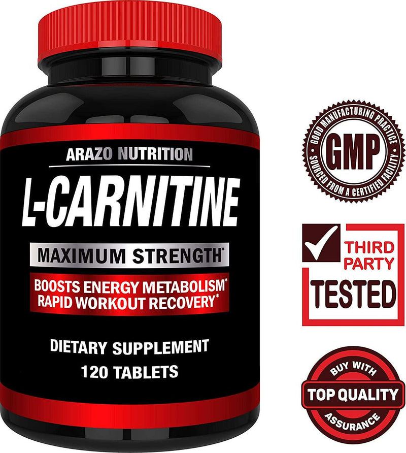 L-Carnitine 1000mg Servings 120 Tablets Carnitine Amino Acid - Arazo Nutrition USA