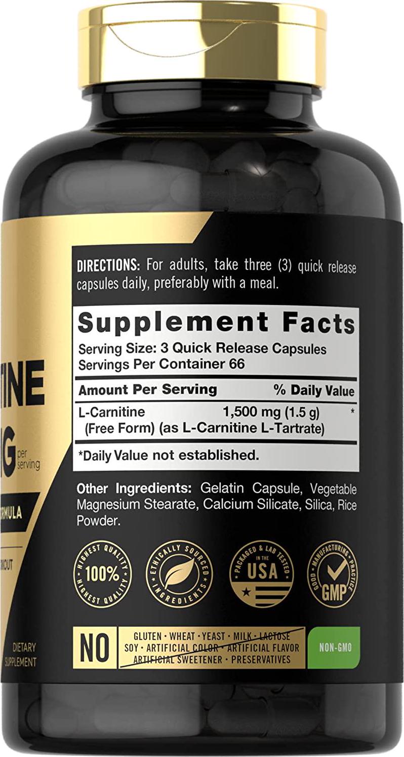 L-Carnitine 1500mg | 200 Capsules | Advanced Athlete Formula | Workout Supplement | Non-GMO, Gluten Free | by Carlyle