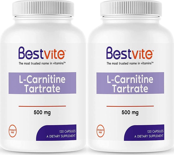 L-Carnitine Tartrate 500mg per Capsule (240 Capsules)(120x2) - No Stearates - Non GMO - Gluten Free