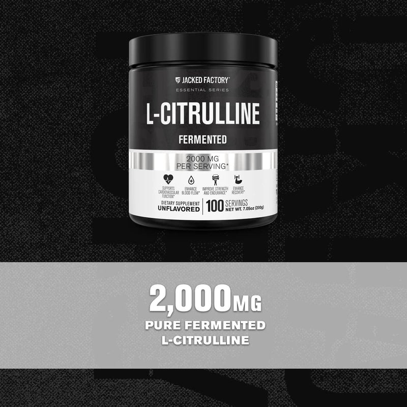 L-Citrulline Fermented Powder Supplement, 2000 mg Per Serving - Supports Nitric Oxide Levels and Athletic Performance - 100 Servings, Unflavored
