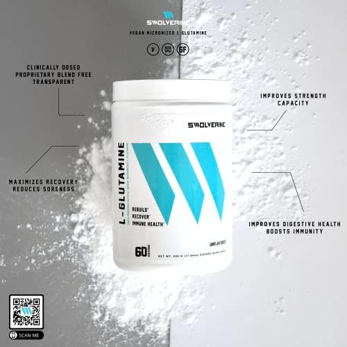 L-Glutamine | Reduces Exercise Induced Muscle Soreness, Reduces Muscle Mass Breakdown, Enhances Gut Health, Supports Immune Health, Vegan, Non-GMO, GF, Unflavored, 5g Per Serving, (60 Servings)