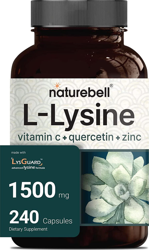 L-Lysine Supplement 1500mg, Free Form, 240 Capsules, 4-in-1 Lysine Complex, Lysine+ Quercetin with Vitamin C and Zinc | Immune Support | Promote Lips and Skin Health