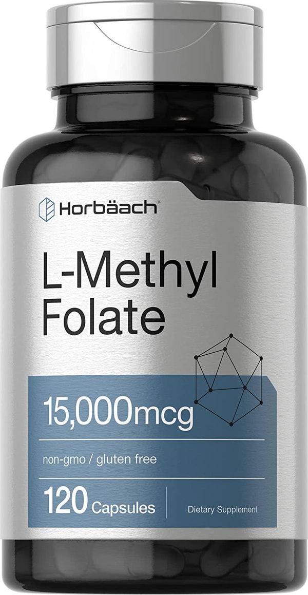 L Methylfolate 15000 mcg | 120 Capsules |15mg Methyl Folate | 5-MTHF | Non-GMO, Gluten Free Supplement | by Horbaach