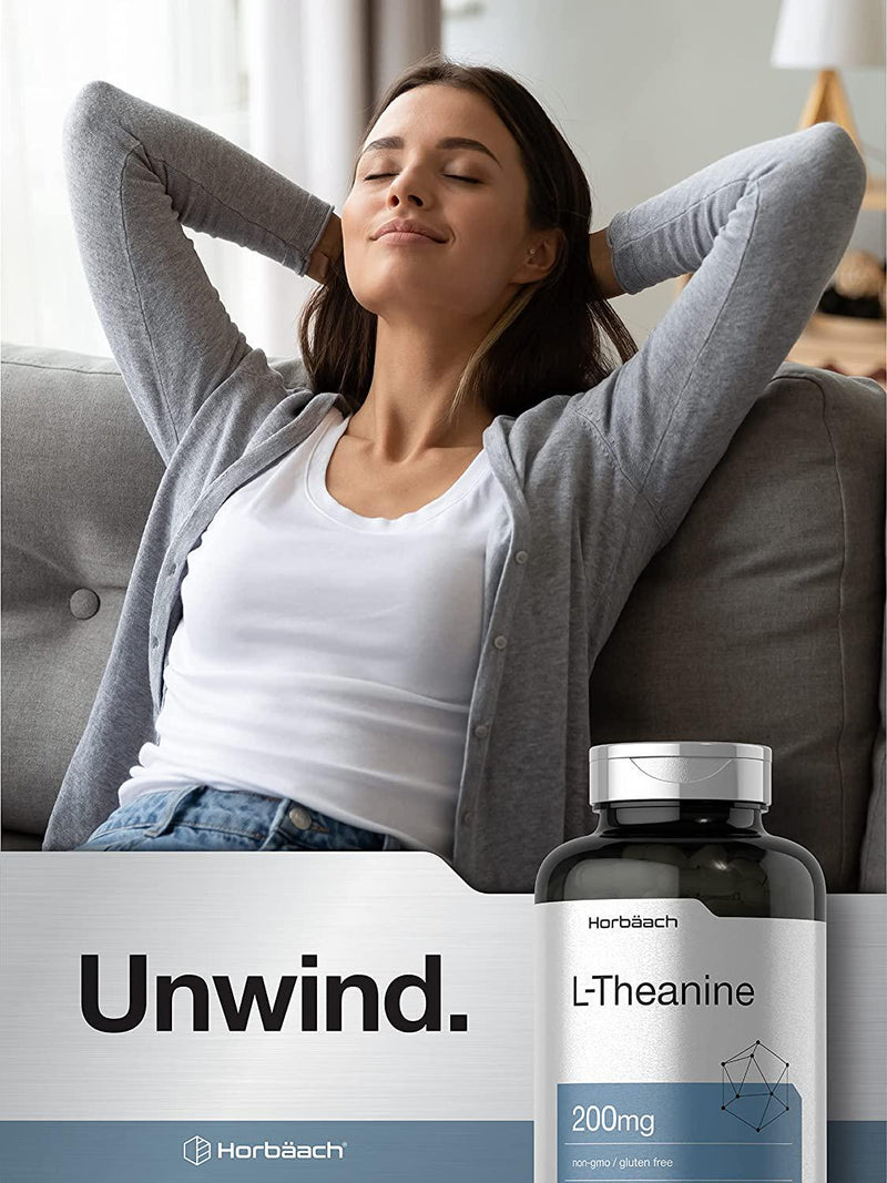 L Theanine 200mg | 400 Capsules | Value Size | Non-GMO, Gluten Free Supplement | by Horbaach