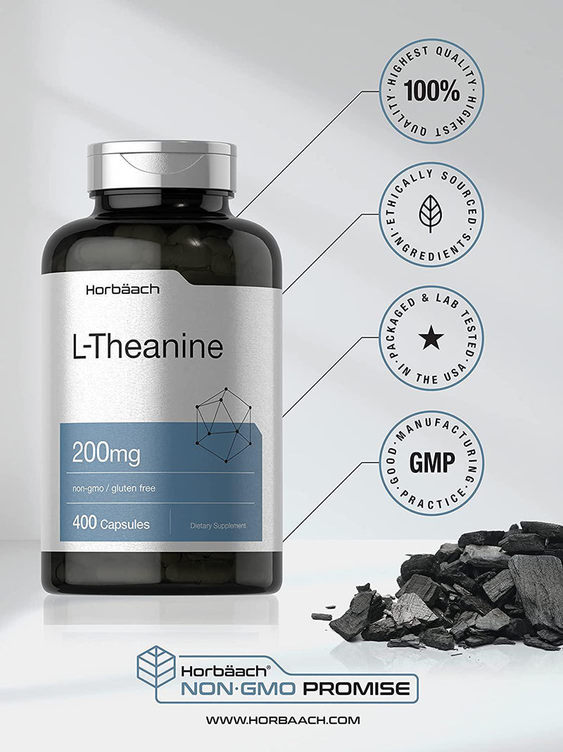 L Theanine 200mg | 400 Capsules | Value Size | Non-GMO, Gluten Free Supplement | by Horbaach