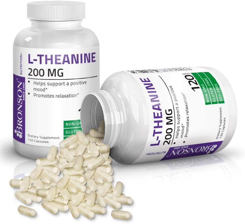 L-Theanine 200mg (Double-Strength) with Passion Flower Herb - Reducing Stress and Promoting Relaxation Without Sedation - Non GMO Formula, 120 Vegetarian Capsules