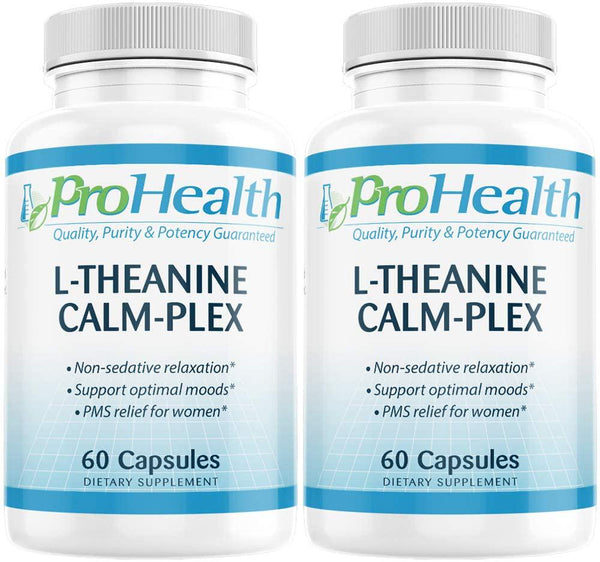 L-Theanine Calm-Plex with GABA and 5-HTP (Suntheanine) (100 mg, 60 Medium Capsules) by ProHealth - 2 Pack