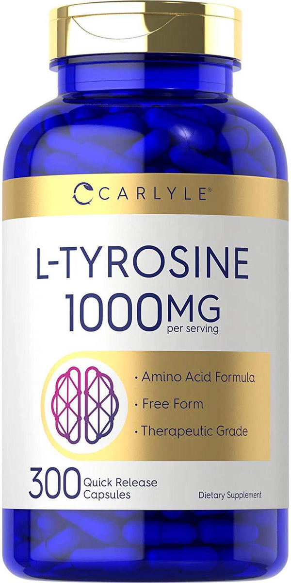 L Tyrosine Capsules | 1000mg | 300 Count | Non-GMO and Gluten Free Supplement | by Carlyle