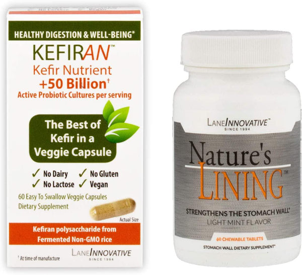 Lane Innovative - Variety Pack: Kefiran + Nature's Lining - Supports Digestive Health, Supports Digestive Balance, Protects Stomach Wall (Kefiran 60 Veggie Caps and Nature's Lining 60 Chewable Tabs)