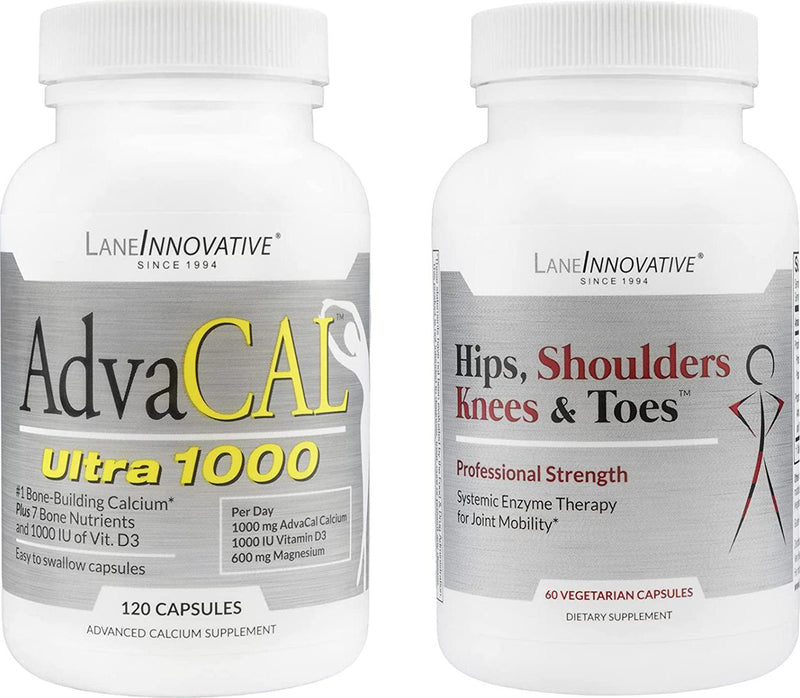 Lane Innovative - Variety Pack: AdvaCal Ultra 1000 + Hips, Shoulders, Knees and Toes, Bone-Building Calcium, Joint Support (AdvaCal Ultra 120 Caps + Hips, Shoulders, Knees and Toes 60 Veggie Caps)