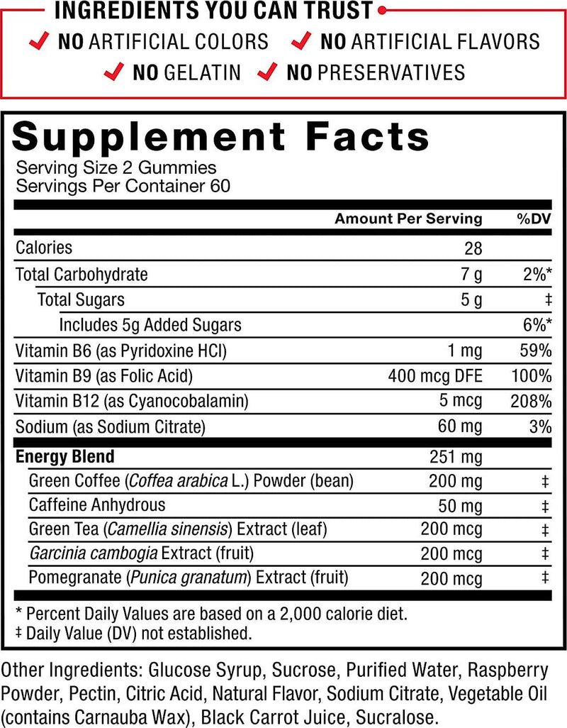 LeanFire Thermo Gummies with B12 Vitamins, Caffeine, and Green Coffee Bean, Boost Energy, Metabolism, Endurance, Stamina, Motivation, Focus, and Performance, Pre Workout Gummies, Force Factor, 120 Gummies