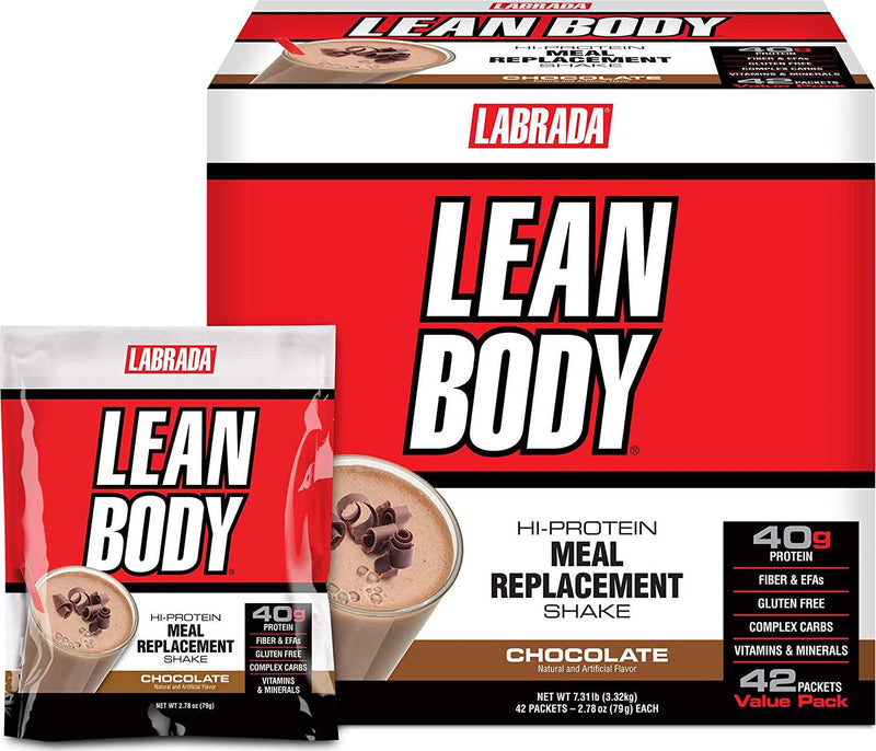 Lean Body MRP All-In-One Chocolate Meal Replacement Shake, 40g Protein, Whey Blend, 8g Healthy Fats EFA's and Fiber, 22 Vitamins and Minerals , No artificial color, Gluten Free, (42 Packets)