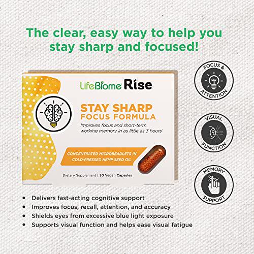 LifeBiome Rise Stay Sharp with CogniBoost Ginseng, Natural Caffeine, Lutein, and Zeaxanthin in Innovative Microbeadlets Helps Boost Short-Term Memory, Focus, and Visual Function