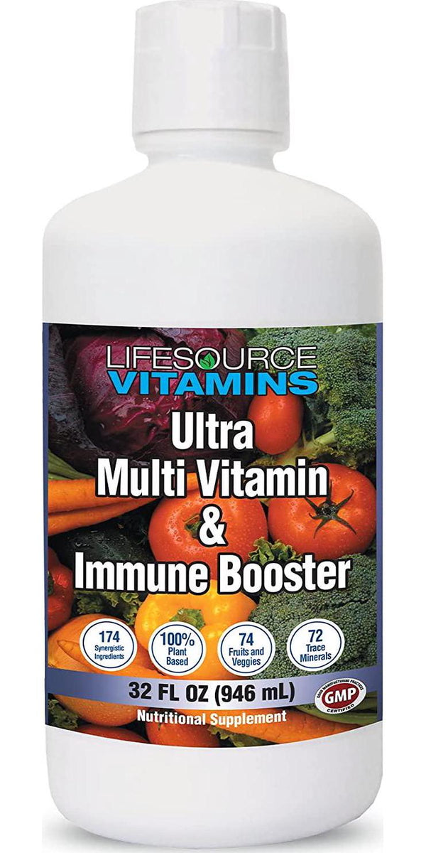 LifeSource Vitamins Ultra Multi Vitamin and Immune Booster Liquid: Vegan -174 Synergistically Blended Nutrients, 100% Plant Based Whole Foods for both Men and Women, 32fl oz (946mL)