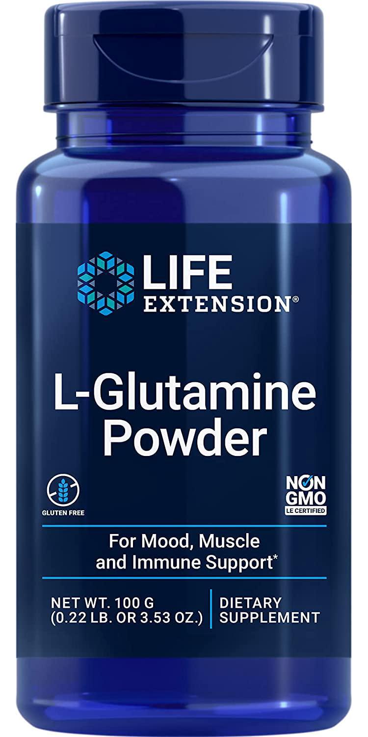 Life Extension L-Glutamine Powder Supports Muscle, Mood, Gut and Immune Health, Amino Acid Supplement Gluten-Free, Vegetarian, Non-GMO Net Wt. 100 grams (0.22 lb. or 3.53 oz.)