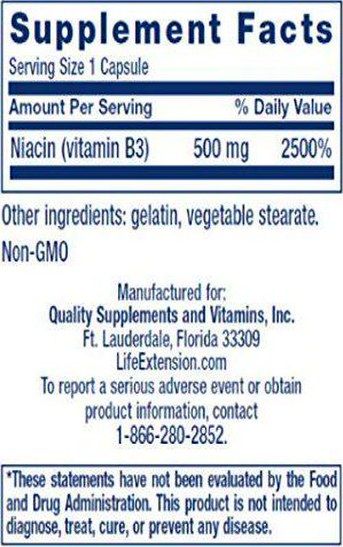 Life Extension - Vitamin B3 Niacin - 500 Mg - 100 Caps (Pack Of 2)